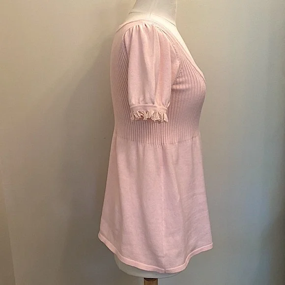 Boston Proper Baby Pink Ribbed Knit Short Sleeve Scoop Neck Chic Top Size Small - Picture 6 of 10